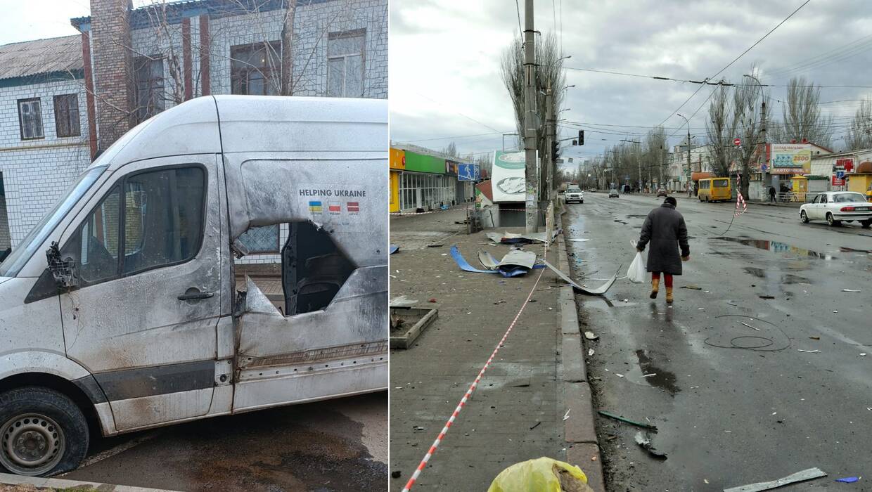 Fot. Nina Lyashonok PAP/UKRINFORM (фотоілюстрація)/Автомобіль, обстріляний росіянами, fot. Twitter@Gerashchenko_en