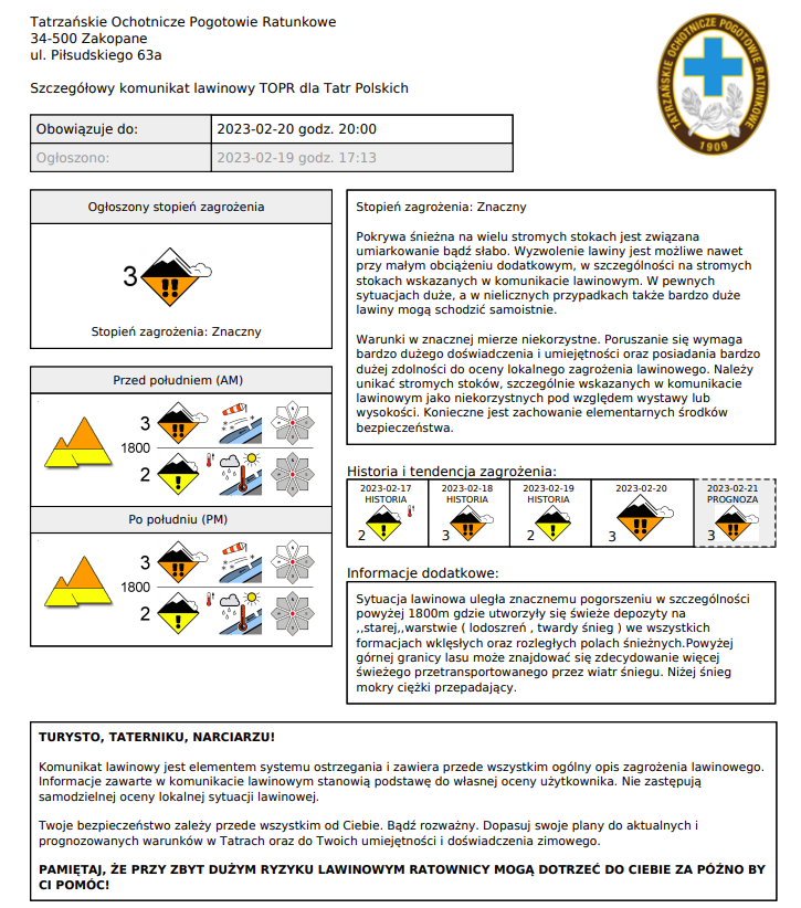 Komunikat lawinowy TOPR
