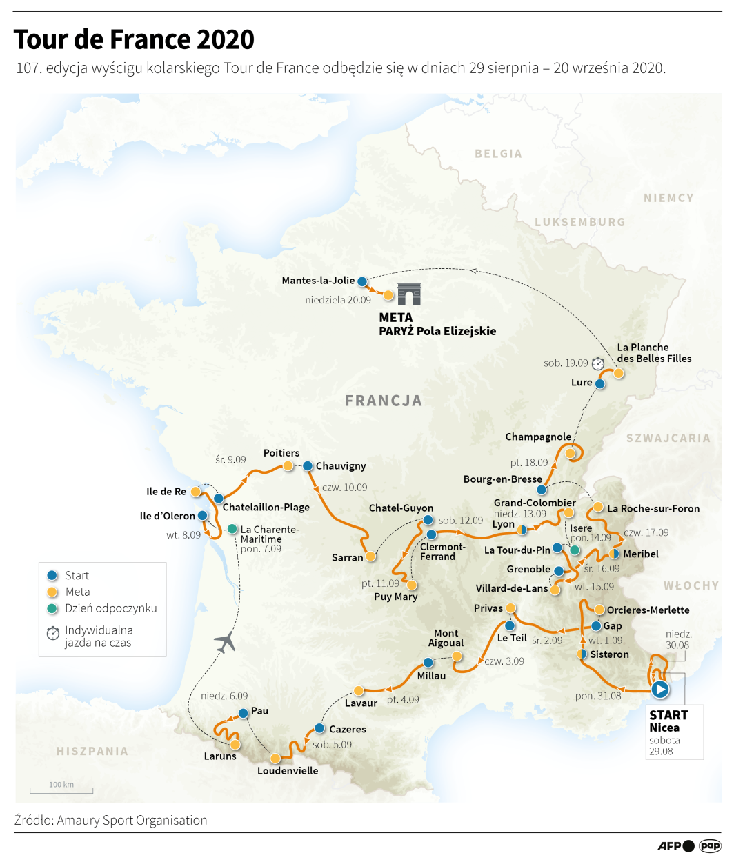 Trasa Tour De France Fot. PAP/Infografika/Maria Samczuk