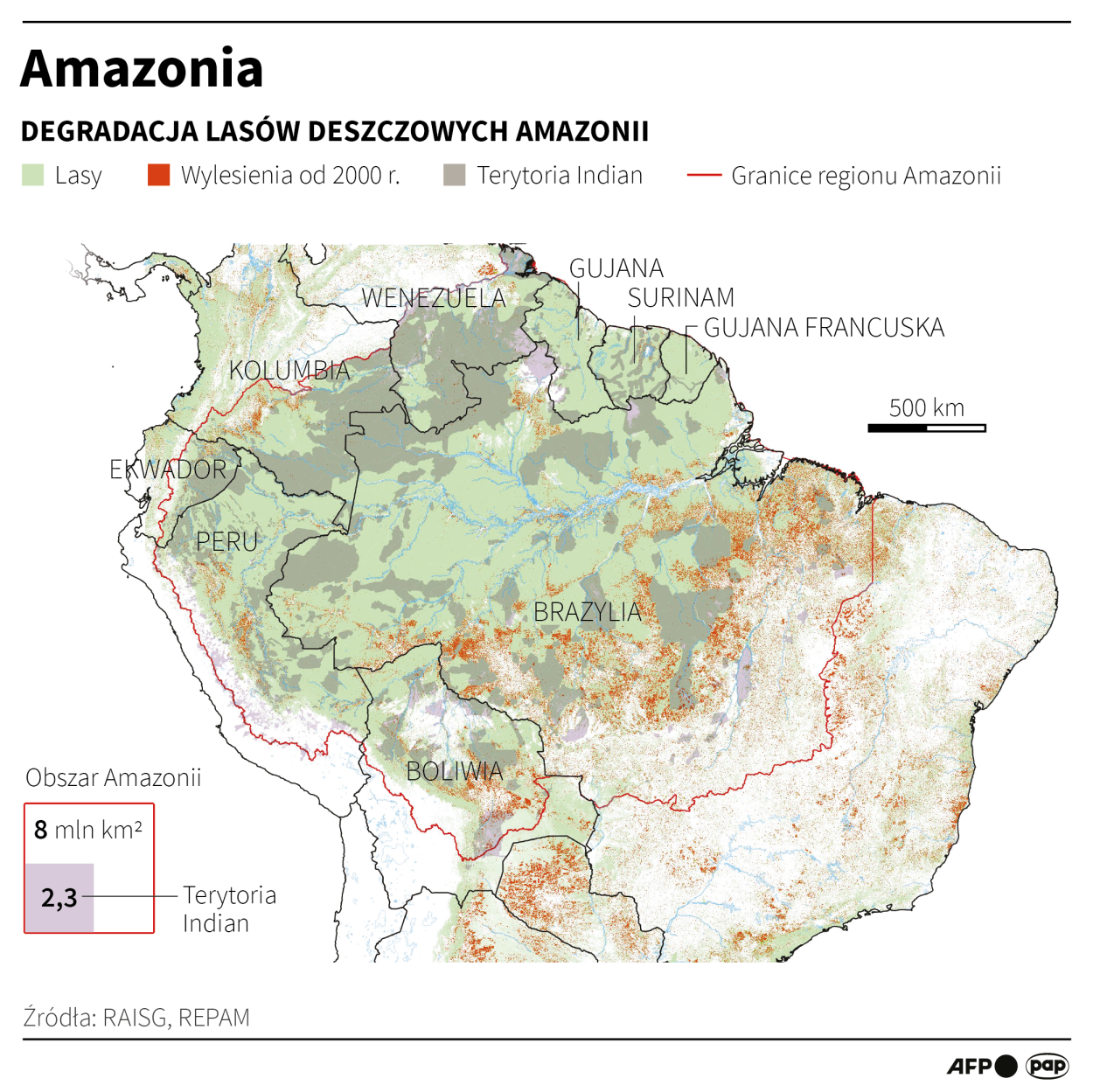 Amazonia. Fot. PAP/Infografika/Maciej Zieliński , Adam Ziemienowicz