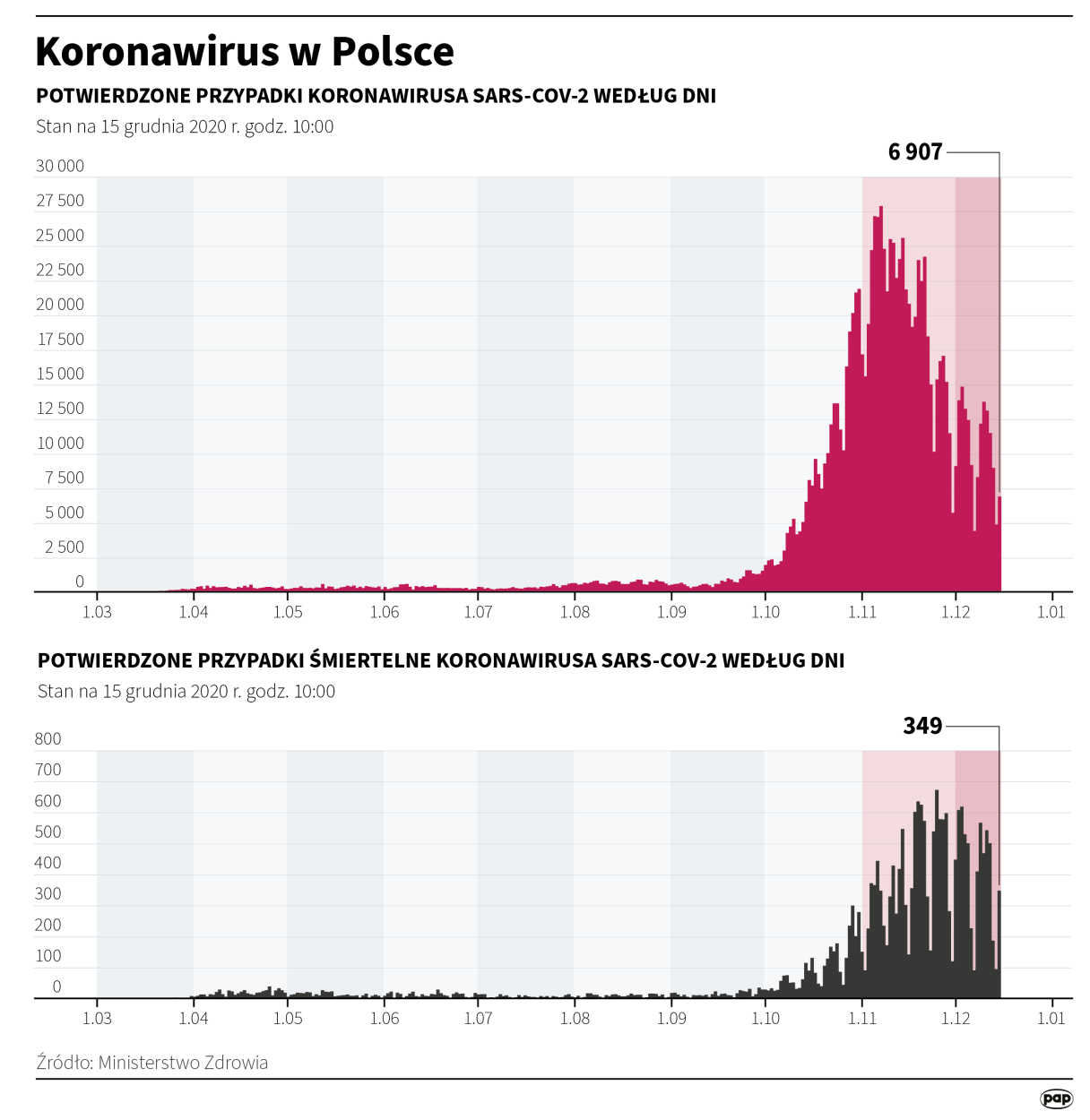 Koronawirus w Polsce - stan na 15 grudnia. Infografika PAP/ Maciej Zieliński