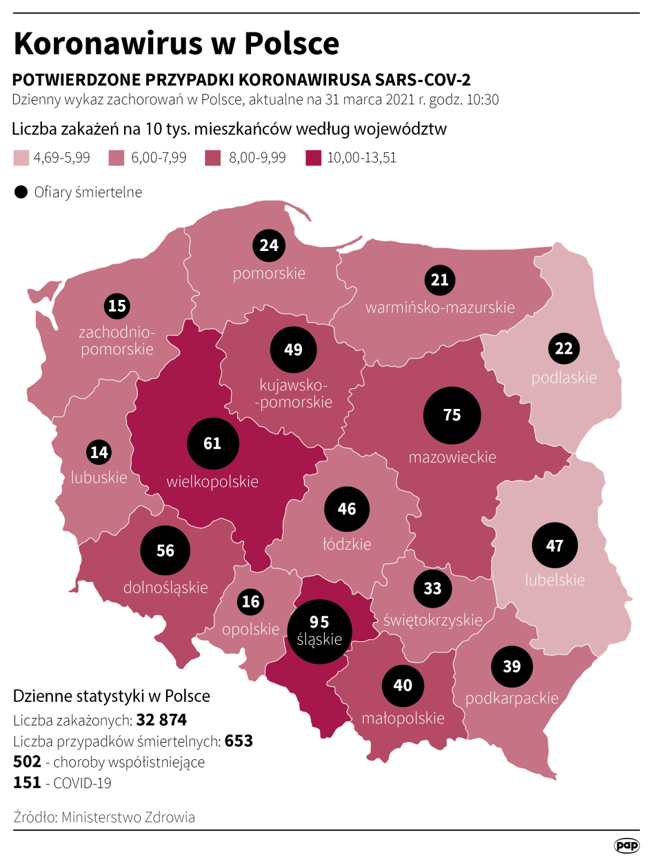 Koronawirus w Polsce, stan na 31 marca. Autor Maciej Zieliński