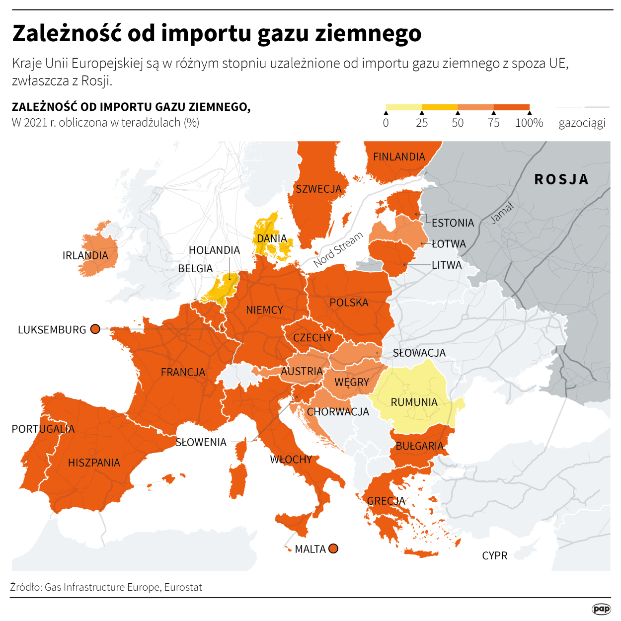 Zależność od importu gazu ziemnego. Autorzy: PAP/Maciej Zieliński, Adam Ziemienowicz