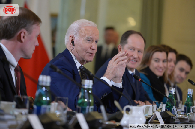 Prezydent Stanów Zjednoczonych Joe Biden na spotkaniu w Pałacu Prezydenckim. Fot. PAP/Marcin Obara