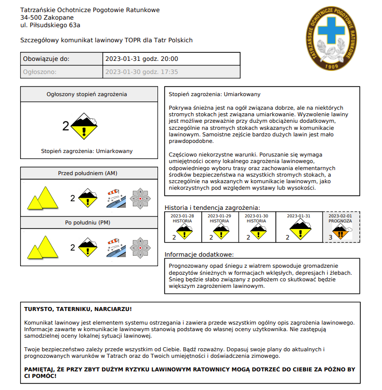 Aktualny komunikat lawinowy TOPR