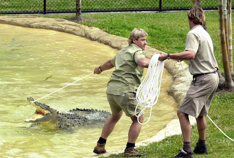 "Łowca krokodyli" Steve Irwin. Fot. PAP/ AUSTRALIA AND NEW ZEALAND OUT EPA-PHOTO/AAP/DAVE HUNT 
