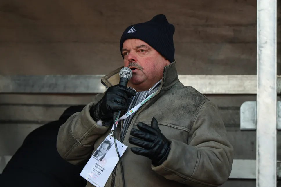 Przewodniczący OPZZ Rolników i Organizacji Rolniczych Sławomir Izdebski podczas ogólnopolskiego protestu rolników w Warszawie Fot. PAP/Paweł Supernak