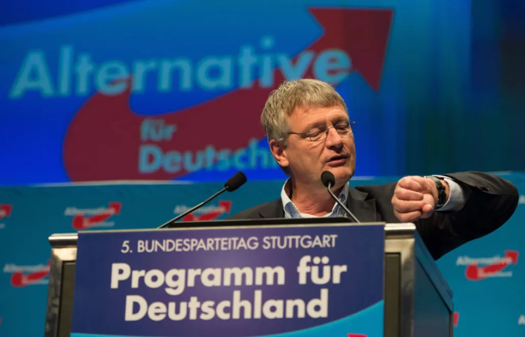 Przewodniczący AfD Joerg Meuthen (na zdjęciu) uważa, że "Niemcy mają niestety ciągle problem z przyznaniem się do patriotyzmu" FOT. PAP/EPA/MARIJAN MURAT