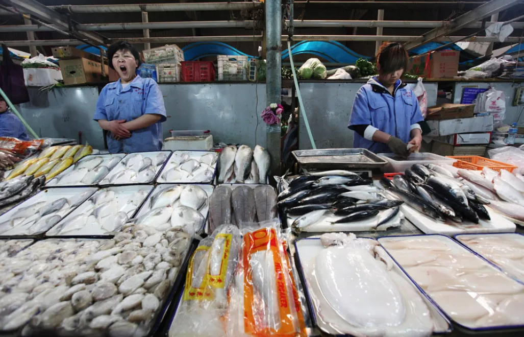 epa02142416 A Chinese stall owner yawn while tending her stall in a local seafood market in Beijing, China on 04 May 2010. China is consuming more and more of the world's seafood, a trend set to continue with the rapid economic development of the country.  EPA/HOW HWEE YOUNG
Dostawca: PAP/EPA. PAP/EPA © 2017 / HOW HWEE YOUNG