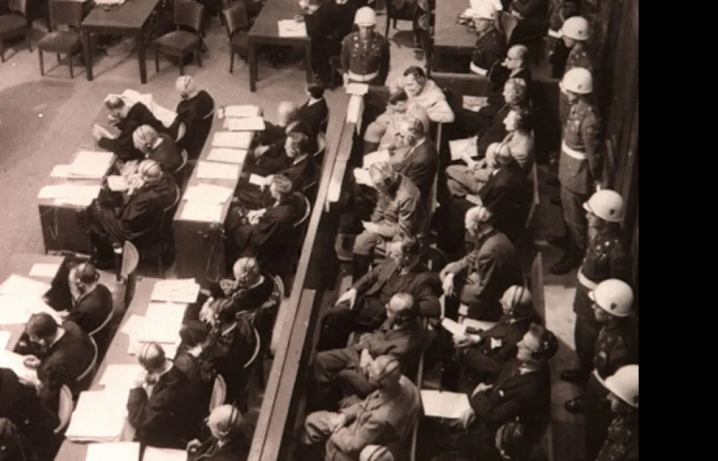 Proces w Norymberdze w listopadzie 1945 r.; ogólny widok sali rozpraw. Fot. PAP/CAF-Archiwum