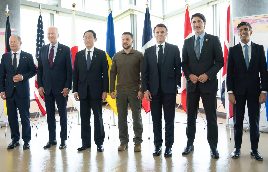 Prezydent Ukrainy Wołodymyr Zełenski w ostatnim dniu szczytu G7 w Hiroszimie. Fot. PAP/PA/Stefan Rousseau