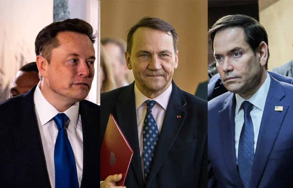 Elon Musk, Radosław Sikorski i Marco Rubio. Fot. PAP/Wiktor Dąbkowski/ EPA/JACK GUEZ / BONNIE CASH/POOL/