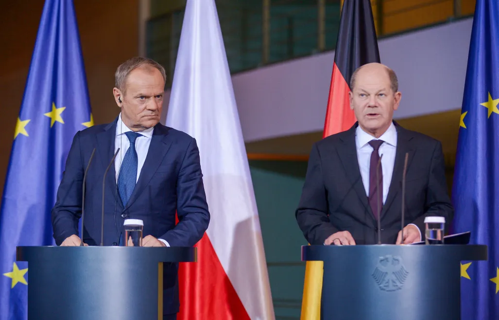 Premier Polski Donald Tusk i kanclerz Niemiec Olaf Scholz. Fot. PAP/	Marcin Obara