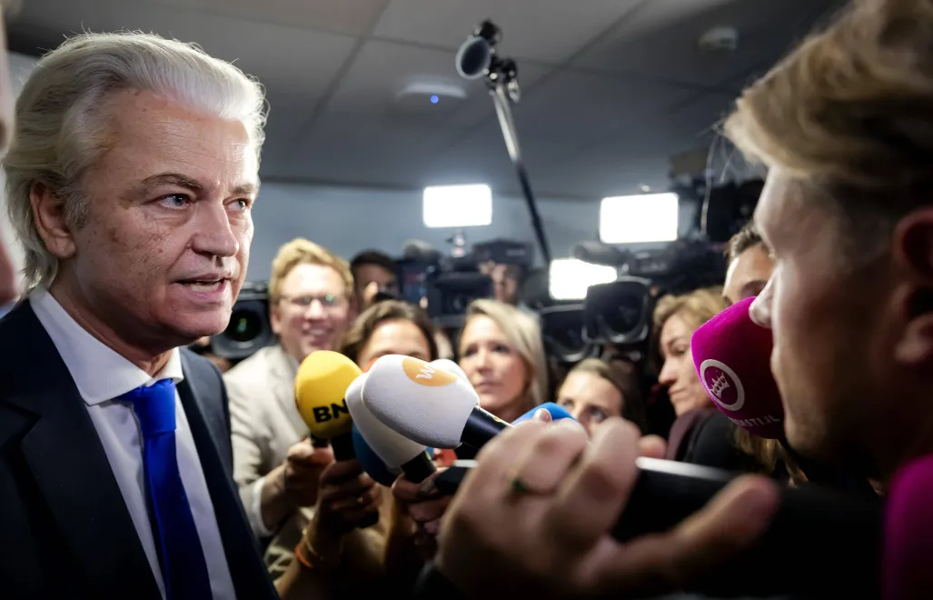 Lider skrajnie prawicowej Partii Wolności (PVV) Geert Wilders, fot. PAP/EPA/ANP/ROBIN VAN LONKHUIJSEN