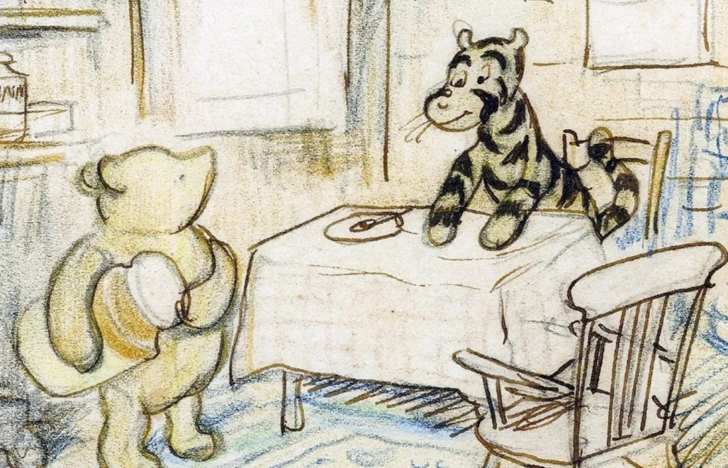 Ilustracja Ernesta Sheparda przedstawiająca Kubusia Puchatka i Tygryska. Fot. PAP/Ernesta Sheparda 