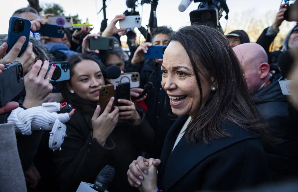 Maria Corina Machado po spotkaniu z Donaldem Trumpem Fot. PAP/EPA/JIM LO SCALZO