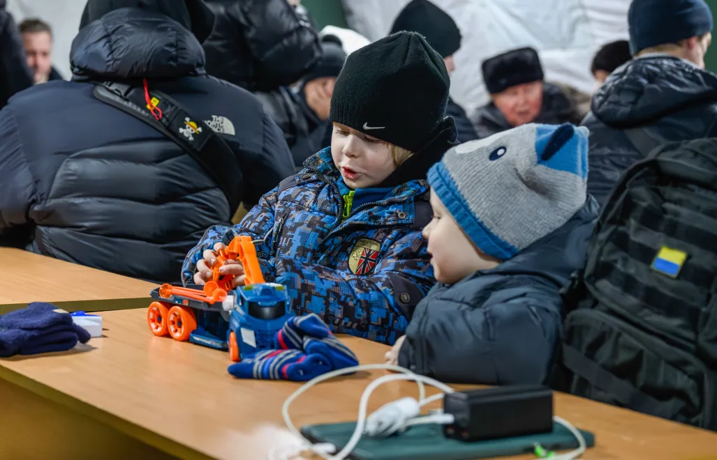 Ogrzewany namiot w Kijowie. Fot. PAP/	Vladyslav Musiienko