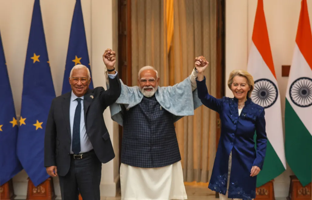 Антоніу Кошта, Нарендра Моді та Урсула фон дер Ляєн. Fot. PAP/EPA/RAJAT GUPTA