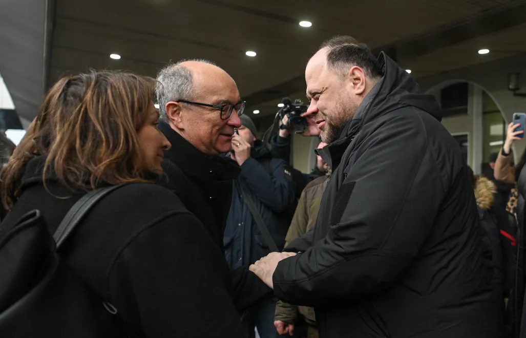 Marszałek Sejmu Włodzimierz Czarzasty, przewodniczący Rady Najwyższej Ukrainy Rusłan Stefanczuk, wicemarszałkini Sejmu Monika Wielichowska. Fot. PAP/Marcin Obara 