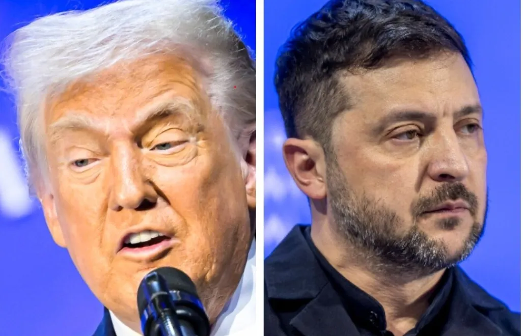 Дональд Трамп і Володимир Зеленський. Фотоколаж. Fot. PAP/EPA/GIAN EHRENZELLER