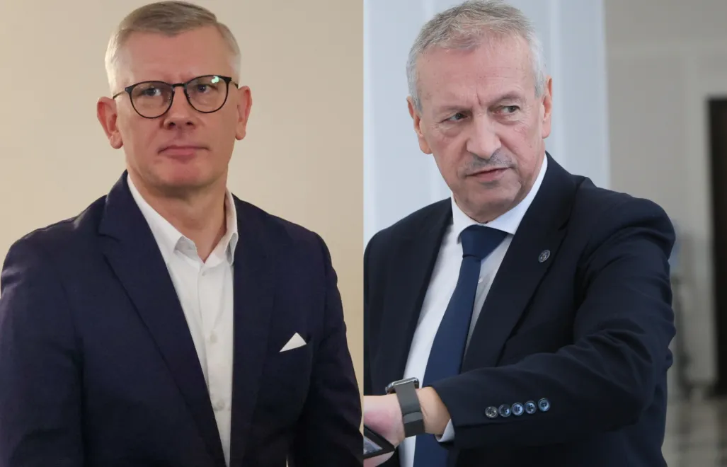 Szef BBN Sławomir Cenckiewicz i rzecznik ministra koordynatora służb specjalnych Jacek Dobrzyński. Fot. PAP/Albert Zawada/Rafał Guz