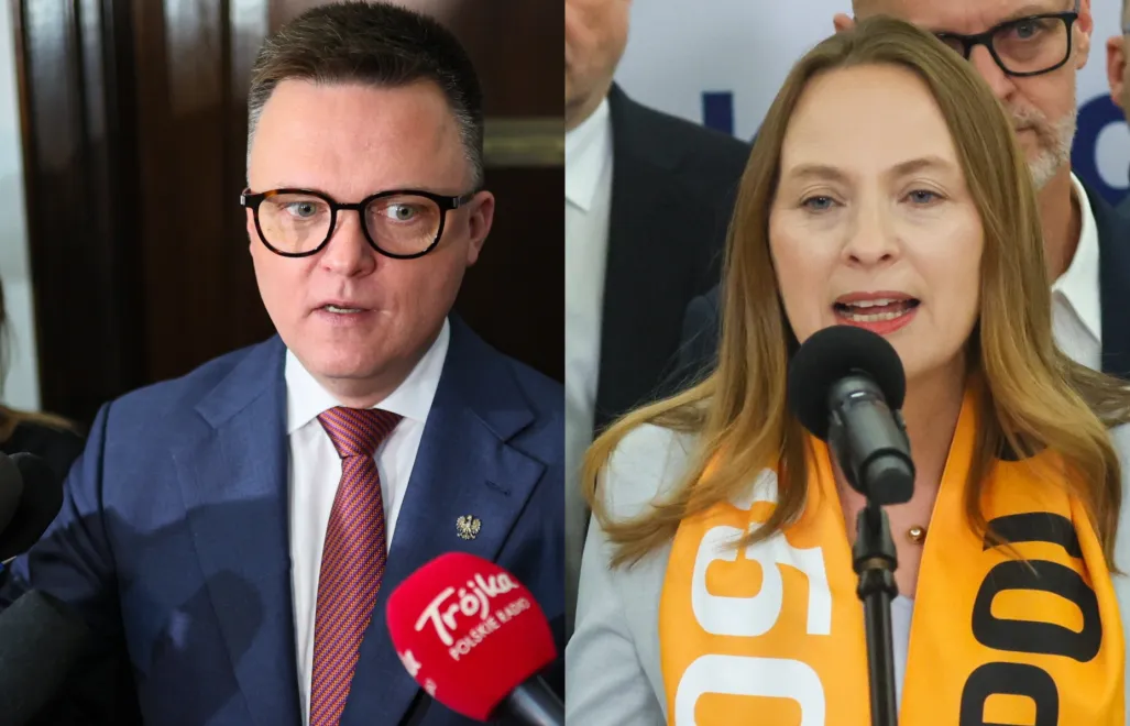 Wicemarszałek Sejmu Szymon Hołownia i przewodnicząca partii Polska 2050, minister funduszy i polityki regionalnej Katarzyna Pełczyńska-Nałęcz. Fot. PAP/Leszek Szymański