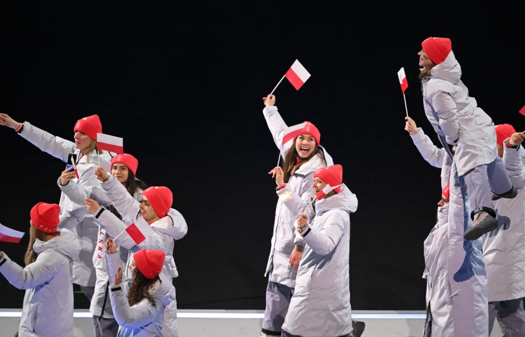 Olimpijska reprezentacja Polski podczas ceremonii otwarcia zimowych igrzysk we Włoszech. Fot. PAP/	Paweł Skraba