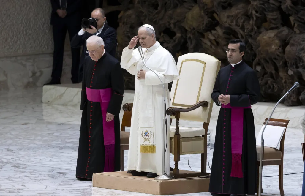 Papież Leon XIV podczas audiencji generalnej Fot. PAP/EPA/MASSIMO PERCOSSI