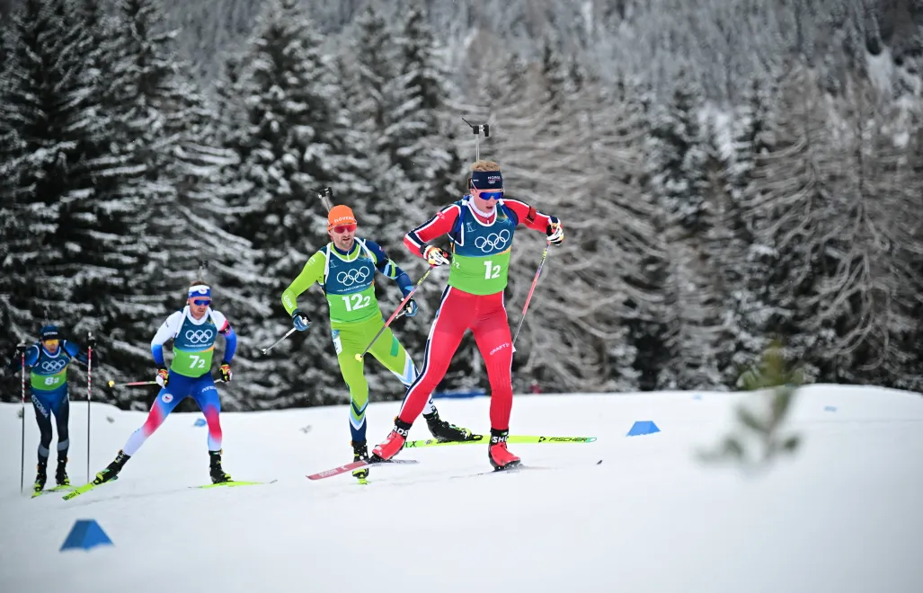 Zawody biathlonowe na Zimowych Igrzyskach Olimpijskich 2026 w Mediolanie i Cortinie. Fot. PAP/EPA/MARTIN METELKO