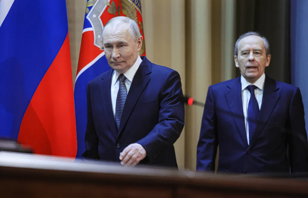 Władimir Putin i Aleksandr Bortnikow, dyrektor Federalnej Służby Bezpieczeństwa Rosji, fot. PAP/EPA/SPUTNIK POOL/MIKHAIL METZEL / SPUTNIK / KREMLIN POOL