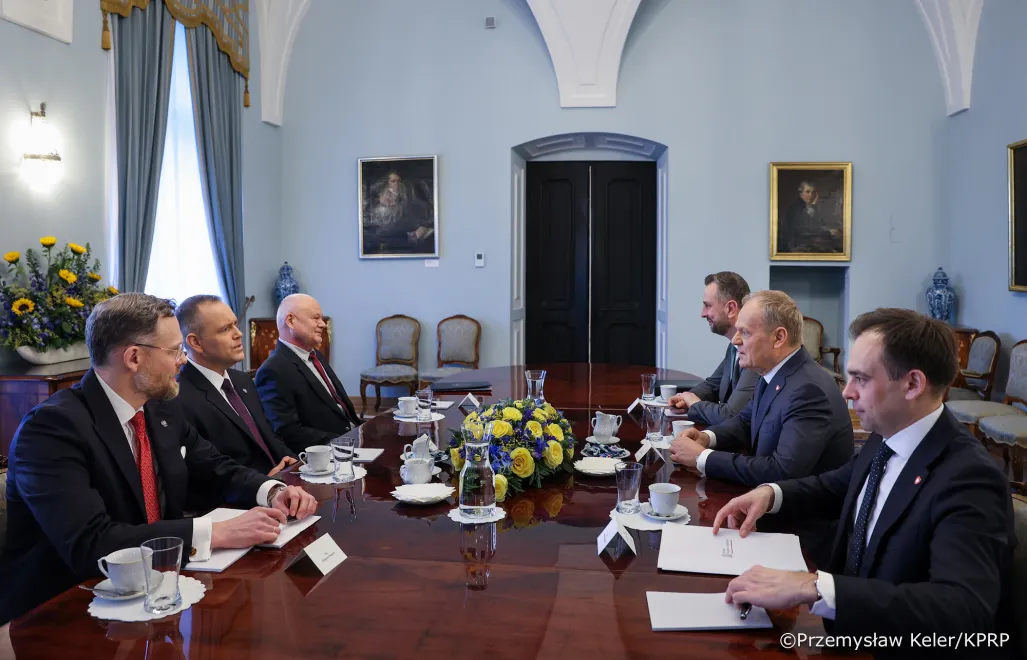 Zbigniew Bogucki, prezydent Karol Nawrocki, Adam Glpaiński, Władysław Kosiniak-Kamysz, premier Donald Tusk, Andrzej DomańskiFot. Przemysław Keler/KPRP