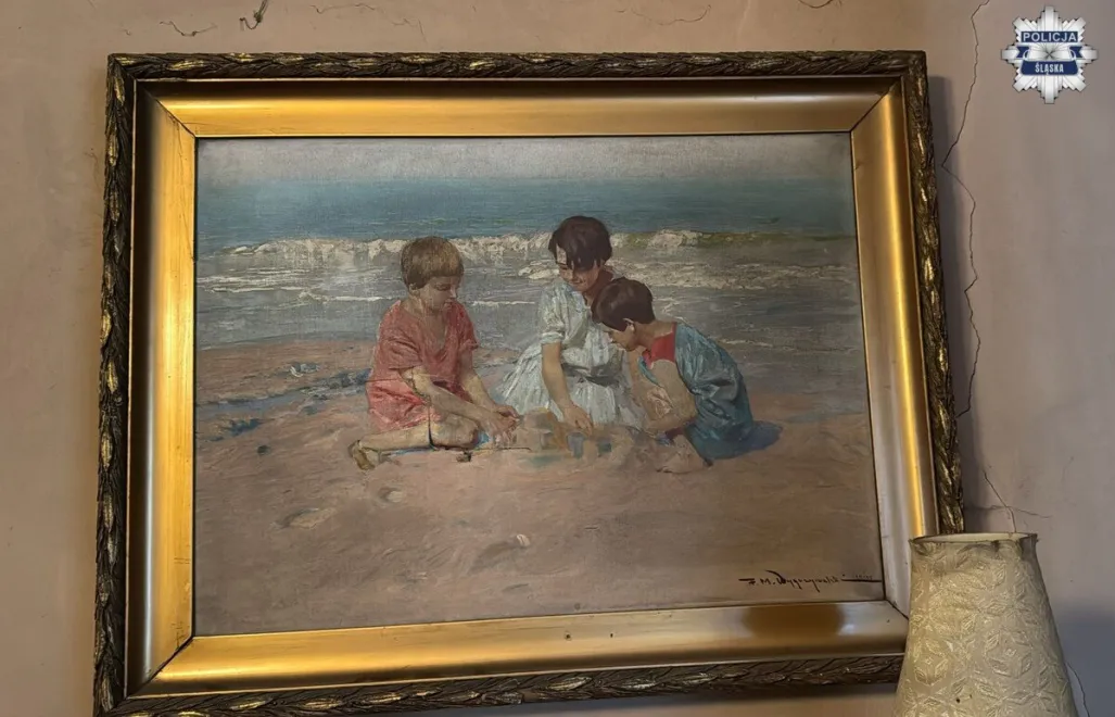Odnaleziony obraz „Dzieci nad wodą” autorstwa Feliksa Michała Wygrzywalskiego. Fot. KWP Katowice
