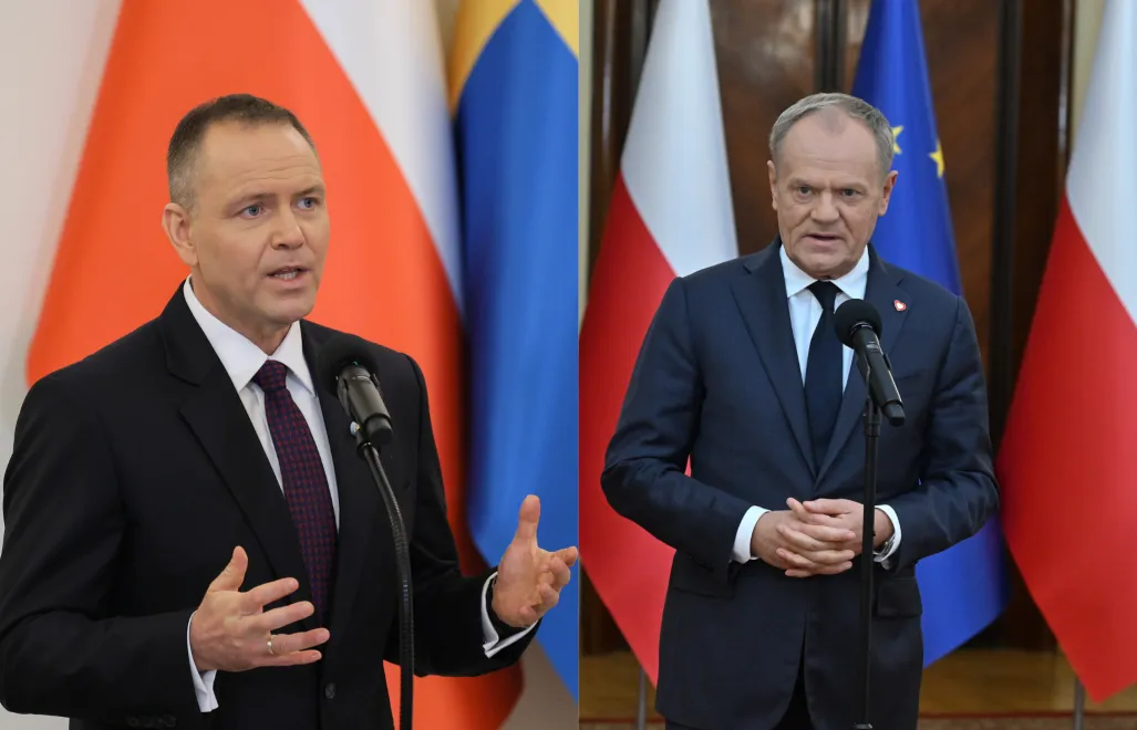 Karol Nawrocki (L) i Donald Tusk (P). Fot. PAP/Paweł Supernak/Piotr Nowak