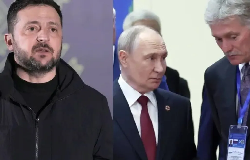 Президент Украины Владимир Зеленский, президент России Владимир Путин и пресс-секретарь Кремля Дмитрий Песков. Fot. EPA/ANDREW KRAVCHENKO/ ALEXANDER KAZAKOV / SPUTNIK / KREMLIN POOL