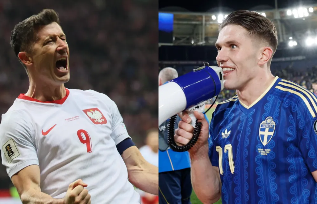 Robert Lewandowski i Victor Gyokeres. Fot. PAP/Leszek Szymański/EPA/Kai Forsterling