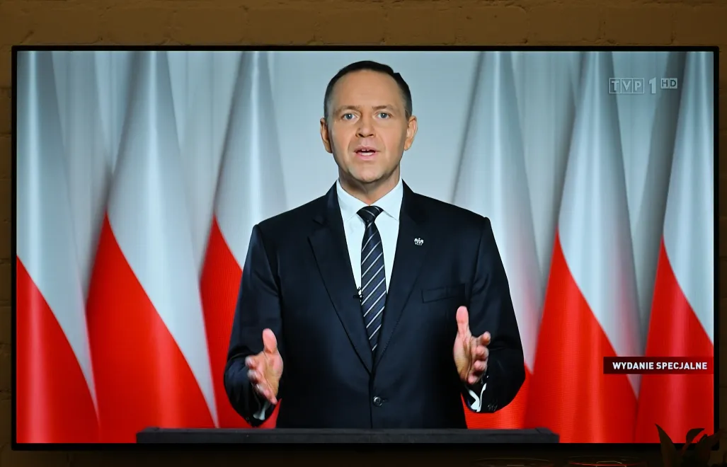 Телевізійне звернення президента Польщі Кароля Навроцького. Fot. PAP/Maciej Kulczyński