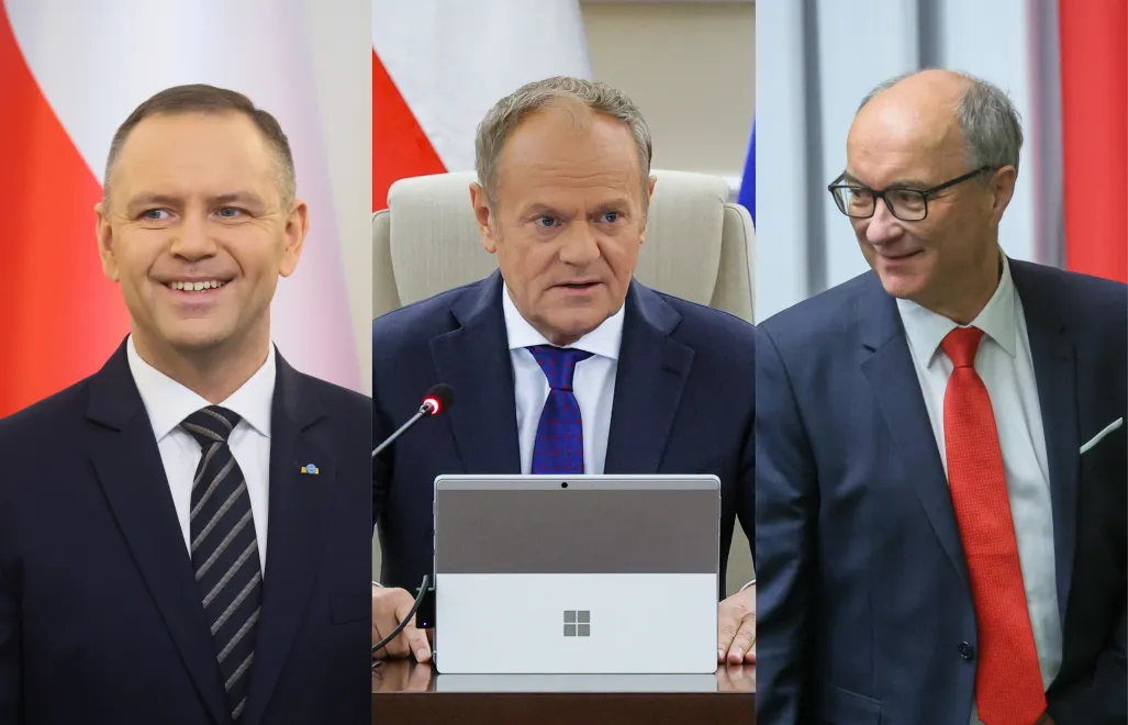 Karol Nawrocki, Donald Tusk i Włodzimierz Czarzasty Fot. PAP/Leszek Szymański/Paweł Supernak