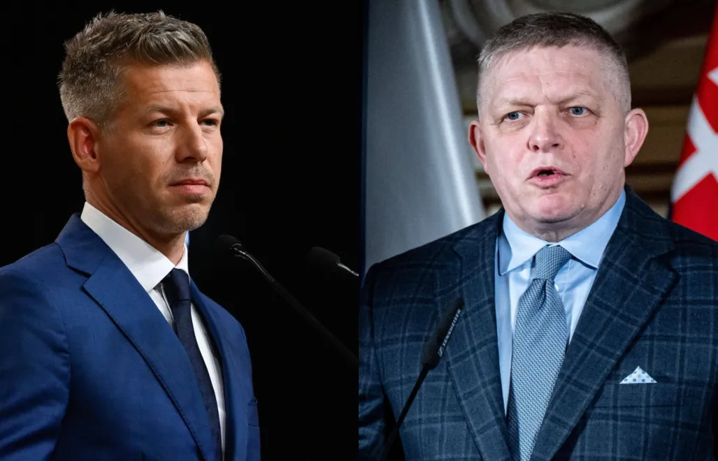 Lider partii TISZA Peter Magyar i premier Słowacji Robert Fico. Fot. PAP/EPA/LUKAS KABON /TIBOR ILLYES