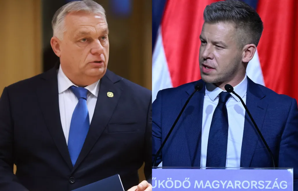 Wiktor Orban, Peter Magyar. Fot. PAP/EPA/OLIVIER HOSLET,SZILARD KOSZTICSAK