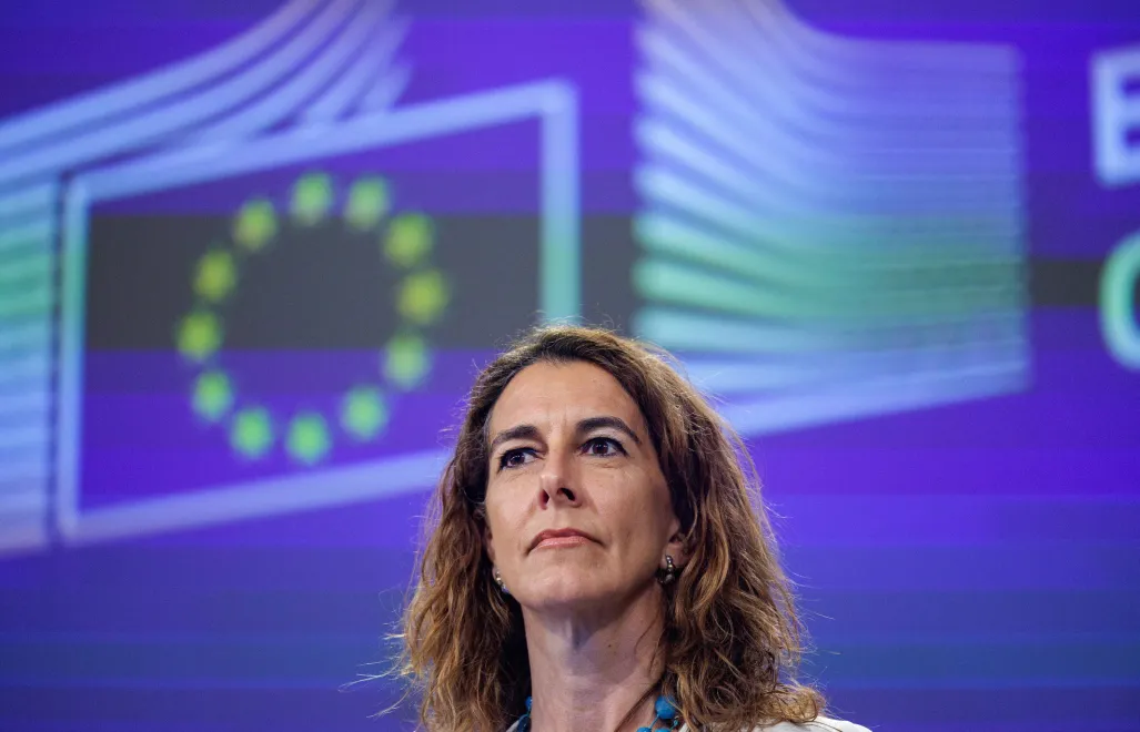 Пресс-секретарь ЕК Паула Пиньо. Fot. PAP/EPA/OLIVIER MATTHYS