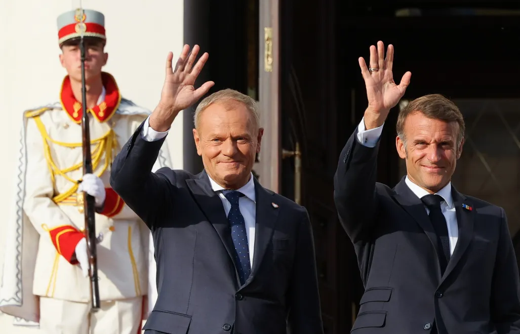 Дональд Туск і Еммануель Макрон, 2025 р. Fot. PAP/Paweł Supernak