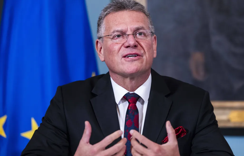 Unijny komisarz ds. handlu Marosz Szefczovicz Fot. PAP/EPA/JIM LO SCALZO