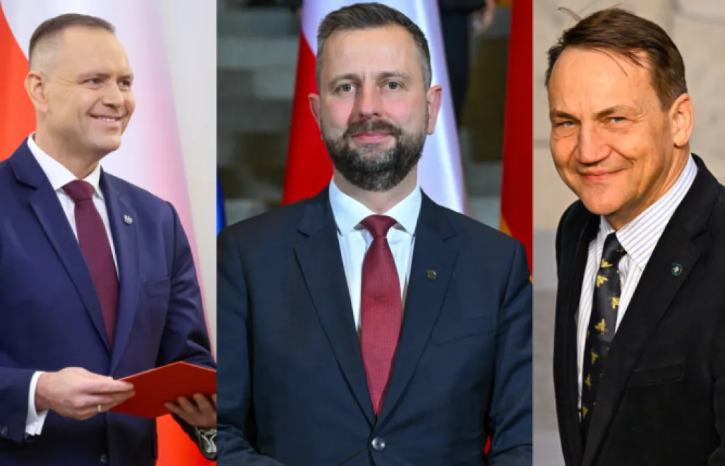Karol Nawrocki (L), Władysław Kosiniak-Kamysz (C) i Radosław Sikorski (P). Fot. PAP/Albert Zawada/Radek Pietruszka/Wiktor Dąbkowski