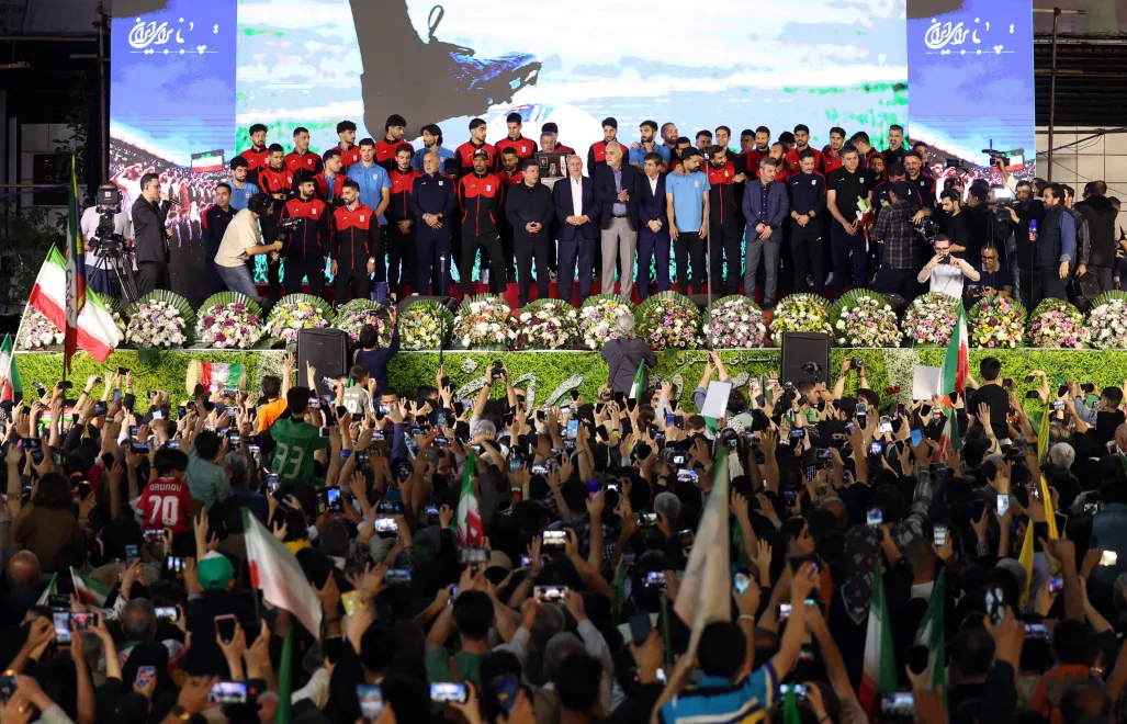 Teheran. Pożegnanie irańskich piłkarzy przed ich wyjazdem na mundial 2026, fot. PAP/EPA/ABEDIN TAHERKENAREH