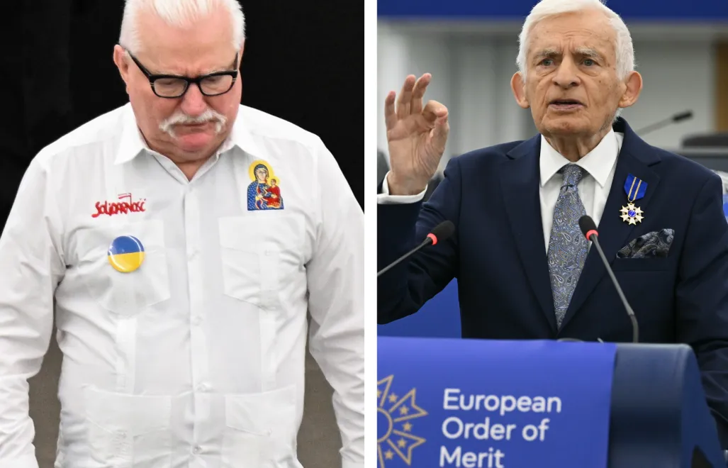 Lech Wałęsa, Jerzy Buzek. Fot. PAP/Wiktor Dąbkowski/EPA/EPA/SEBASTIEN BOZON