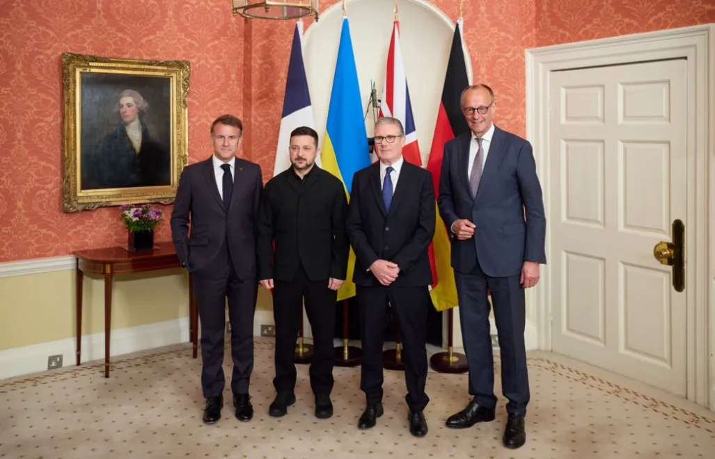(слева-направо) Эммануэль Макрон, Владимир Зеленский,Кир Стармер, Фридрих Мерц. Fot. president.gov.ua