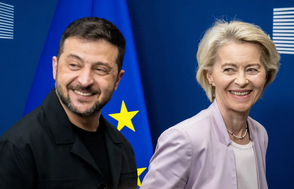  Prezydent Ukrainy Wołodymyr Zełenski oraz przewodnicząca KE Ursula von der Leyen. Fot. PAP/	Wiktor Dąbkowski