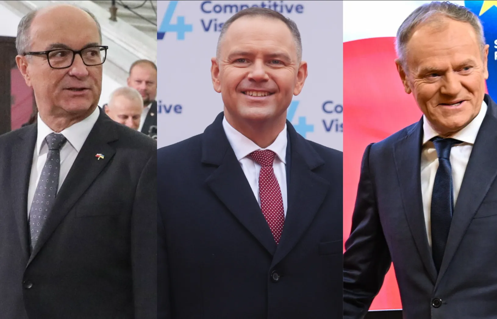 Marszałek Sejmu Włodzimierz Czarzasty, prezydent Karol Nawrocki i premier Donald Tusk. Fot. PAP/Tomasz Gzell/Leszek Szymański/Wiktor Dąbkowski