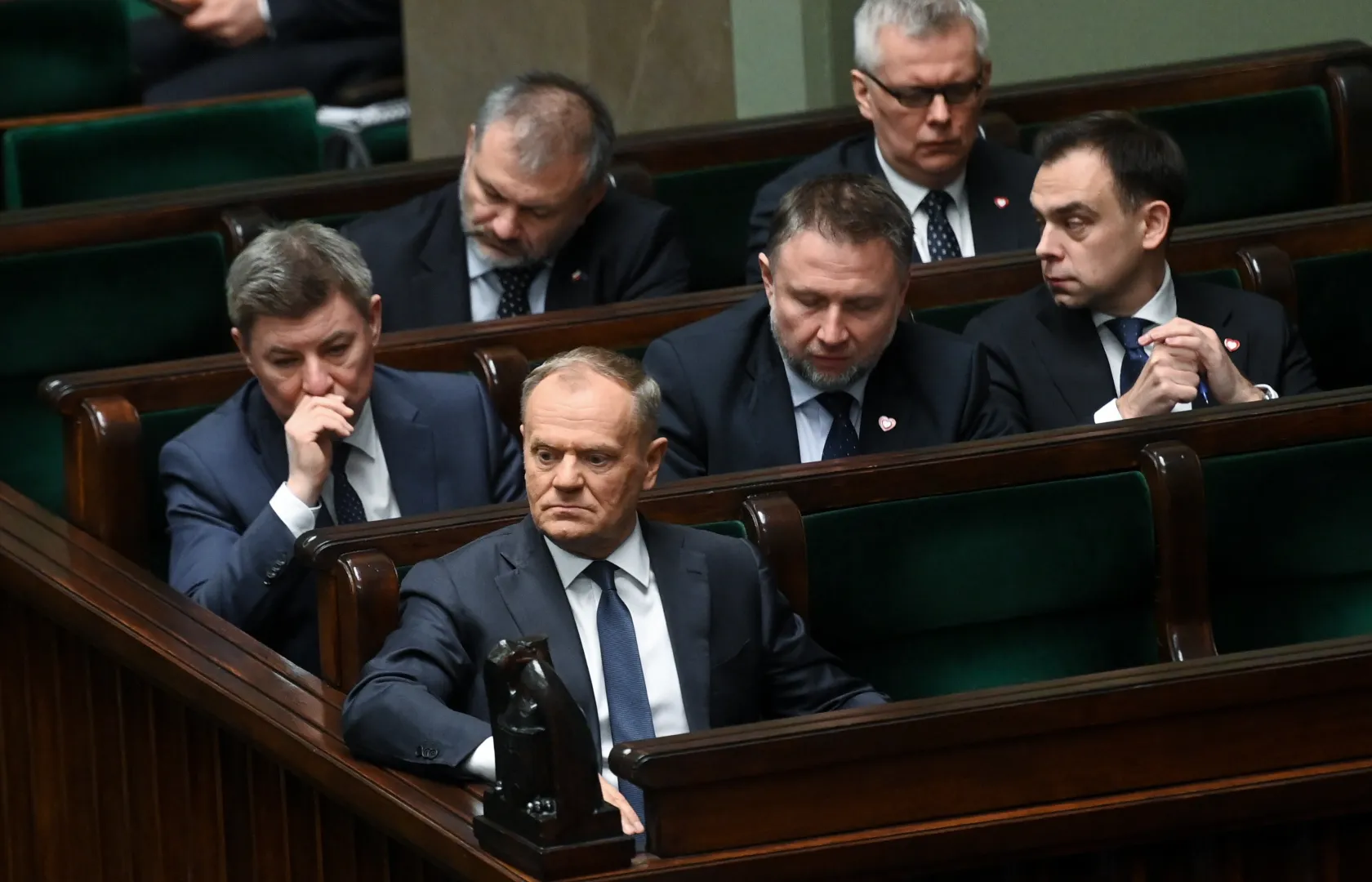 Donald Tusk, Jan Grabiec, Marcin Kierwiński, Andrzej Domański, Waldemar Żurek, Tomasz Siemoniak Fot. PAP/Piotr Nowak