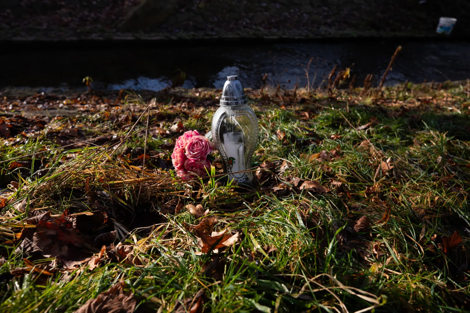 Znicz i kwiaty w okolicy miejsca znalezienia ciała 11-letniej dziewczynki w Jeleniej Górze. Fot. PAP/Krzysztof Ćwik